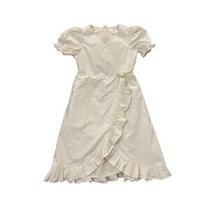 A Loves A Girls Cream Cotton Dress Size Small Faux Wrap A-Line Ruffles